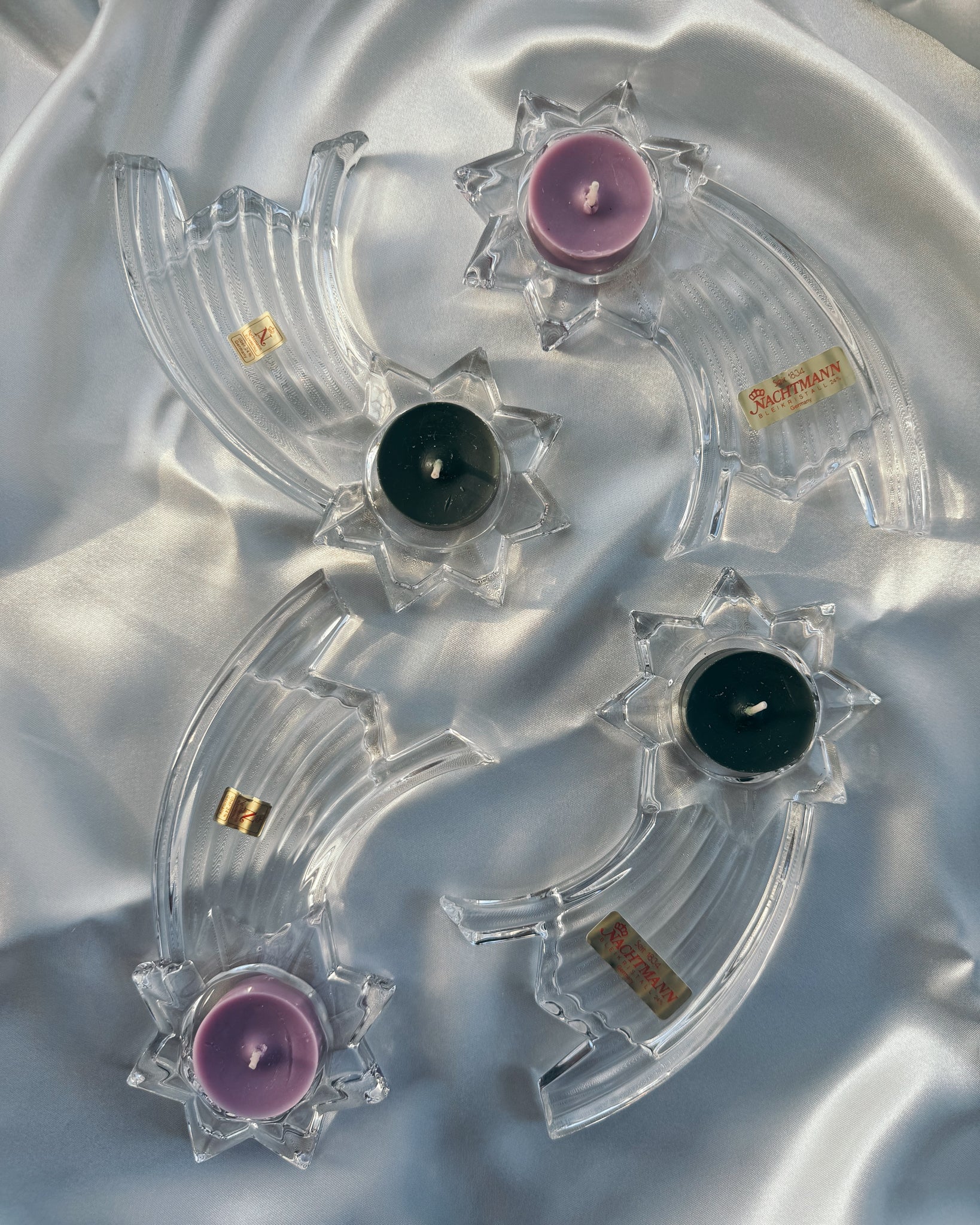 flacher Adventskranz aus Kristallglas