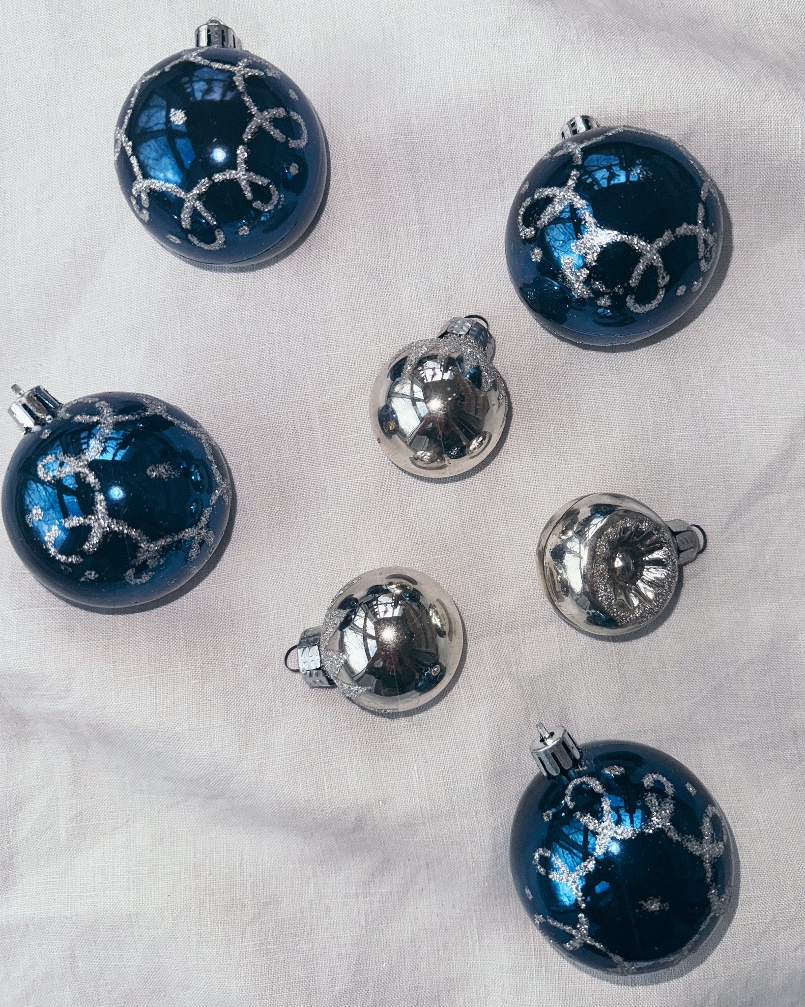 blaues vintage Set Weihnachtsbaum Schmuck