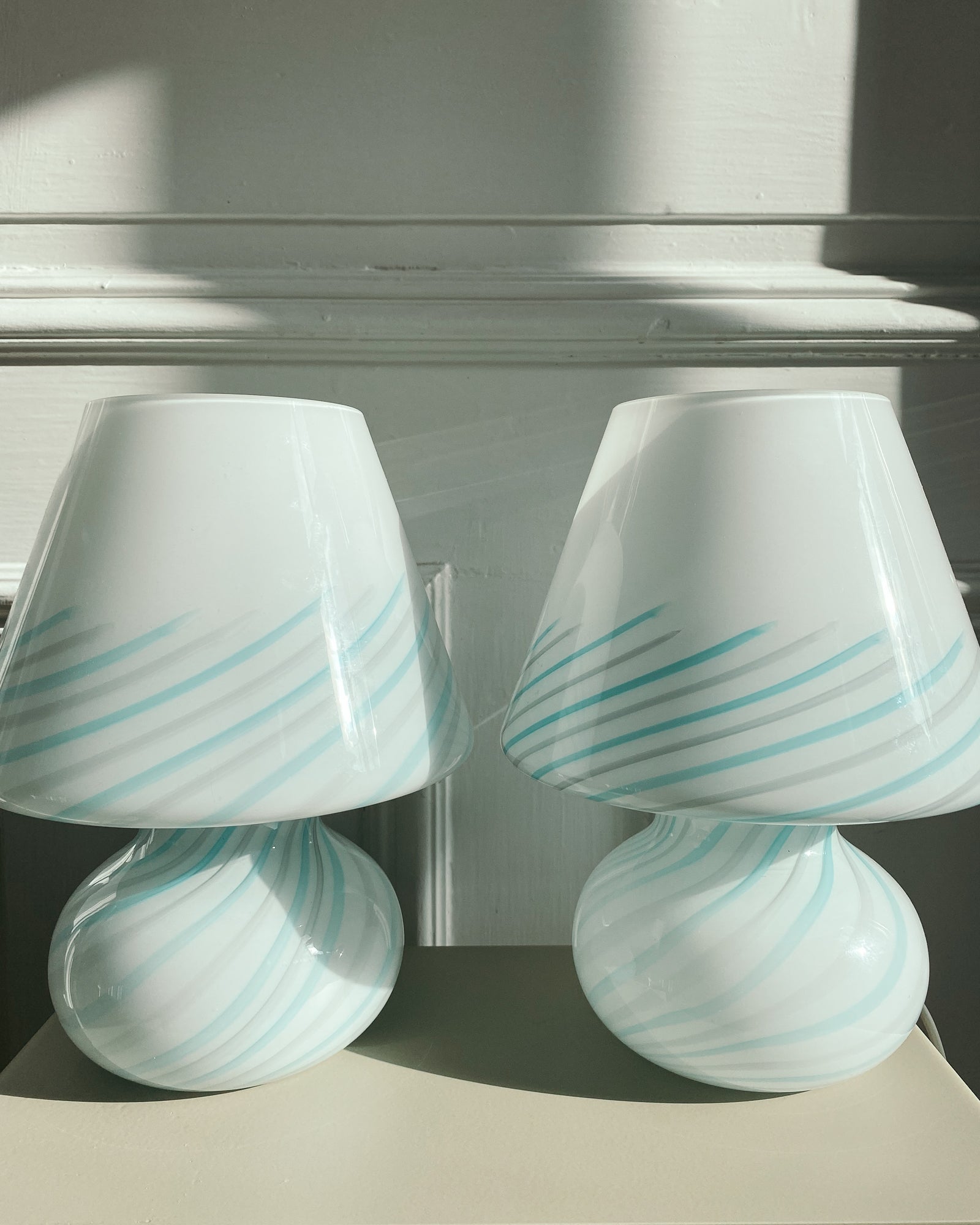 Blaue Murano Vintage Pilz Lampe mit Swirl