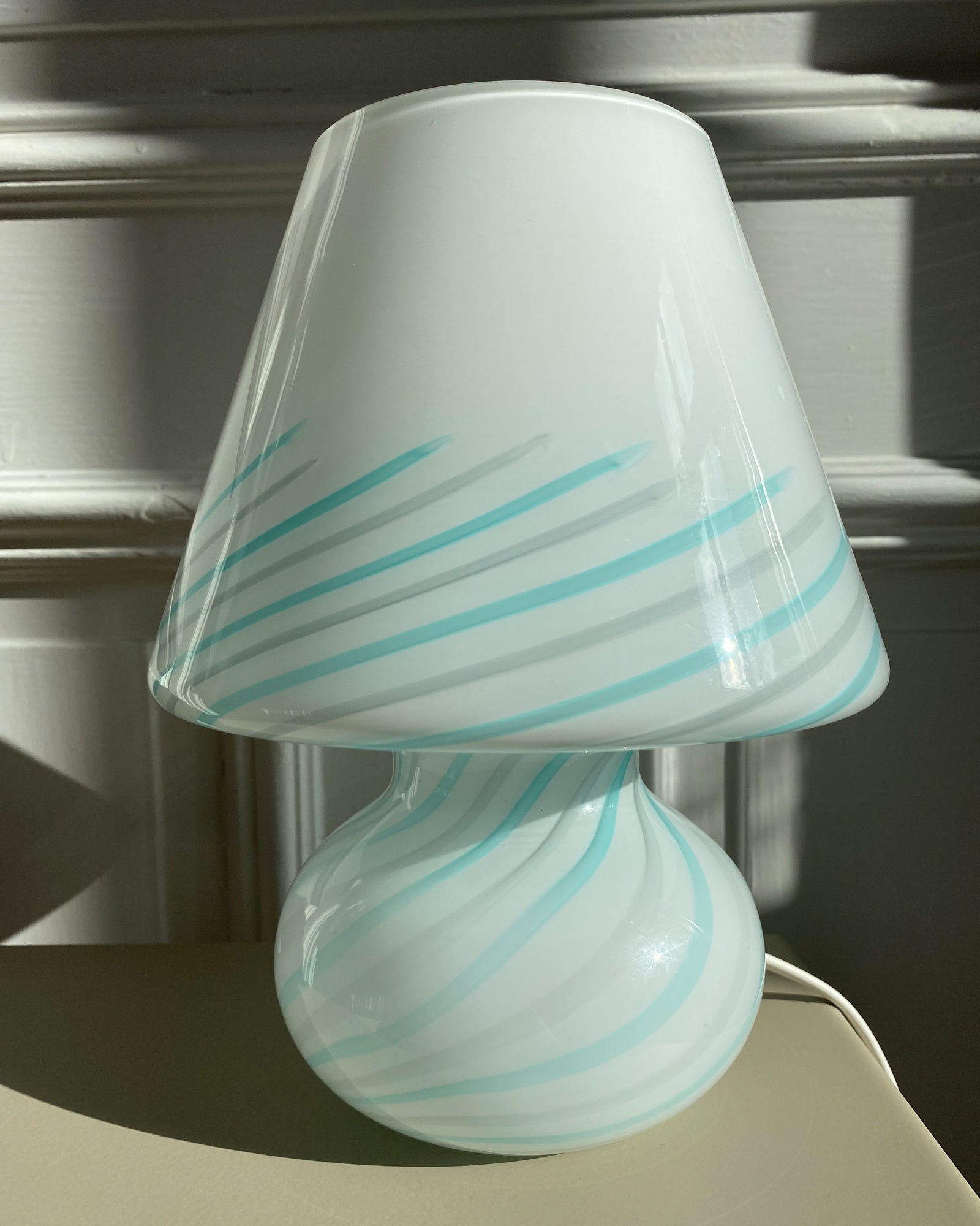 Blaue Murano Vintage Pilz Lampe mit Swirl
